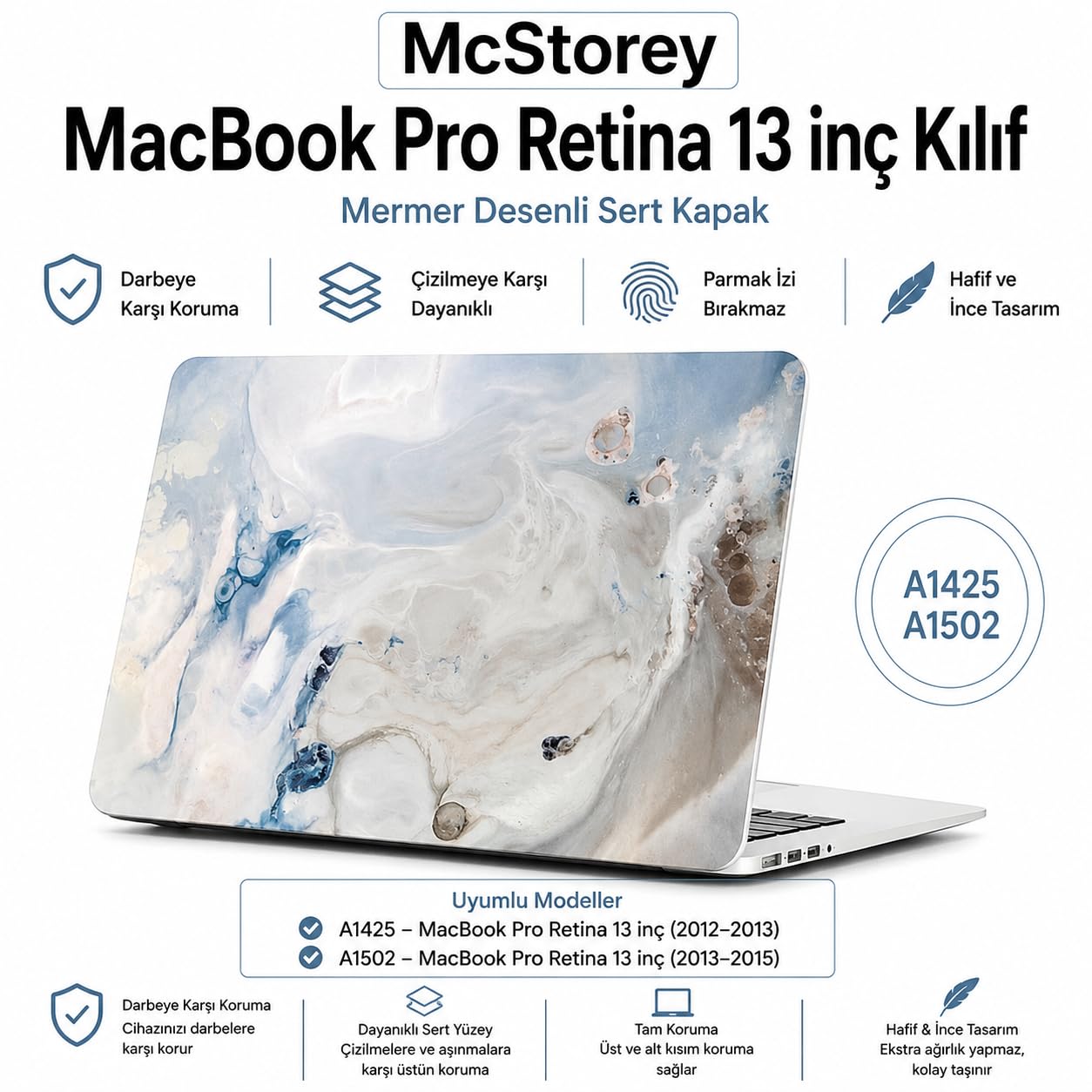 McStorey MacBook Pro 13 İnç Kılıf A1425 A1502 Uyumlu Sert Kapak Hard Case Koruyucu Retina 13 Laptop Kılıfı Çizilmeye Dayanıklı İnce Hafif Tam Koruma R-39