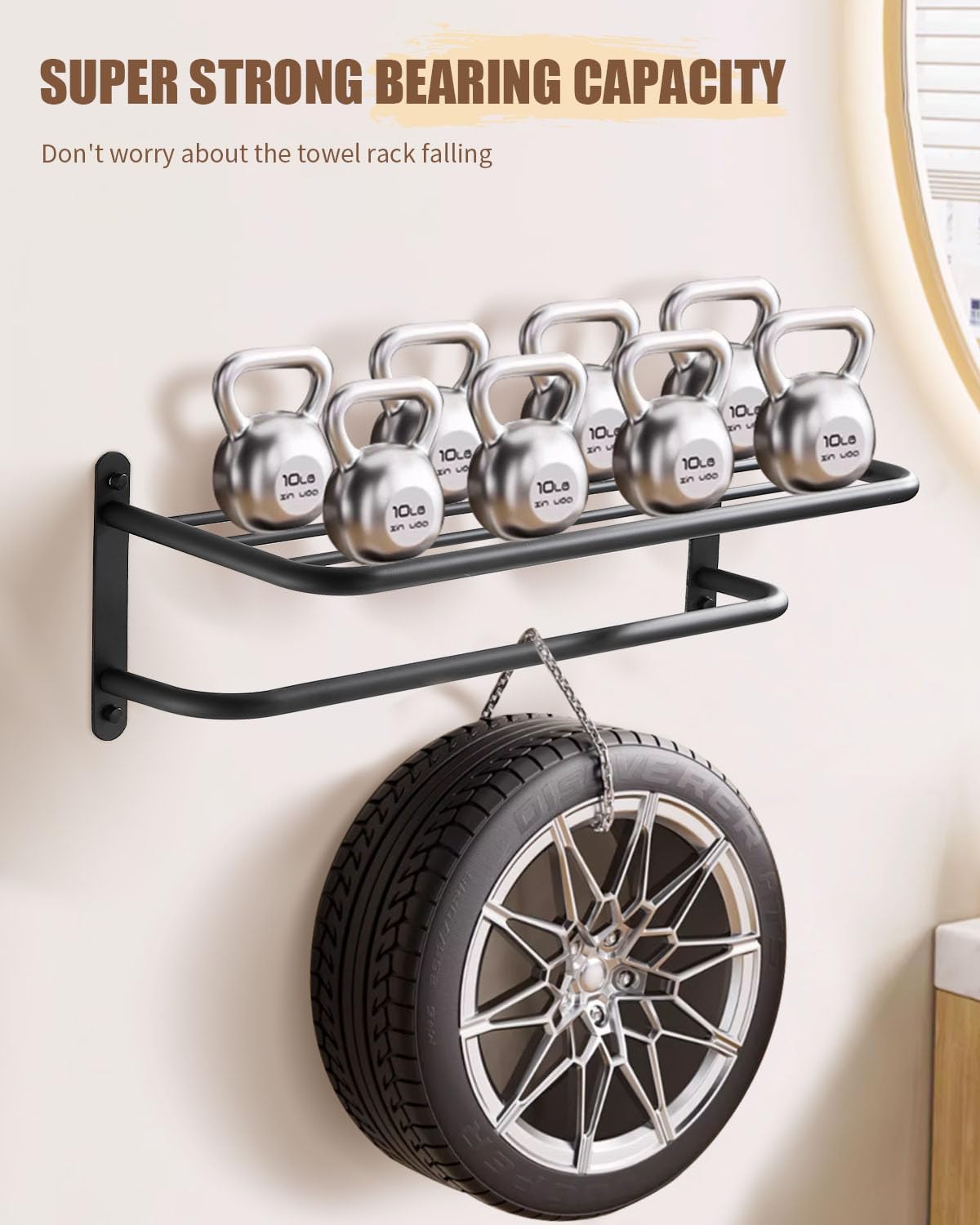 sagetta Black Towel Racks for Bathroom 24" Towel Rack Wall Mounted Bathroom Shelf with Towel Bar Stainless Steel for House Lavatory and Hotel