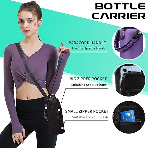 Miniatura 7 de Botellas de agua de 32 onzas con tapa de popote y boquilla, mango de paracaídas y correa, botella de agua con aislamiento de doble pared, botellas