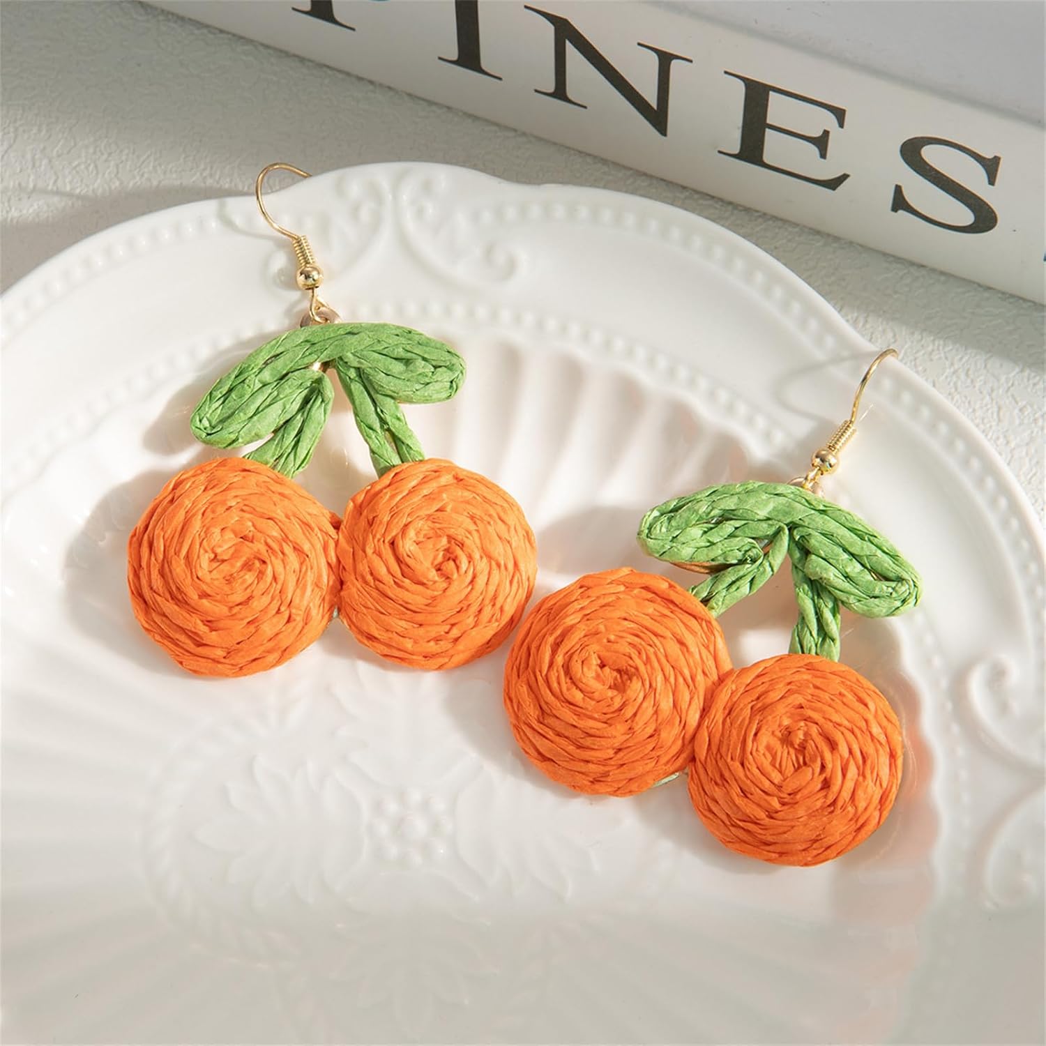 Raffia Sweety Cherry Earrings for Women Handmade Rattan Dangle Earring Light Weight Fruits Earrings Summer Tropical Beach Vacation Jewelry - Image 5