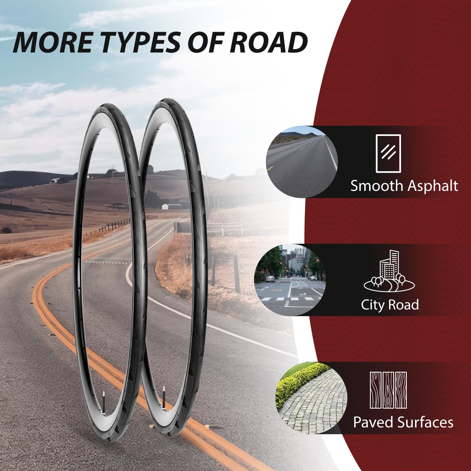 MOHEGIA Pneu de vélo de route 700C : 700 x 25C/700 x 28C pliable 60 TPI de rechange pour vélo de course de route de tourisme