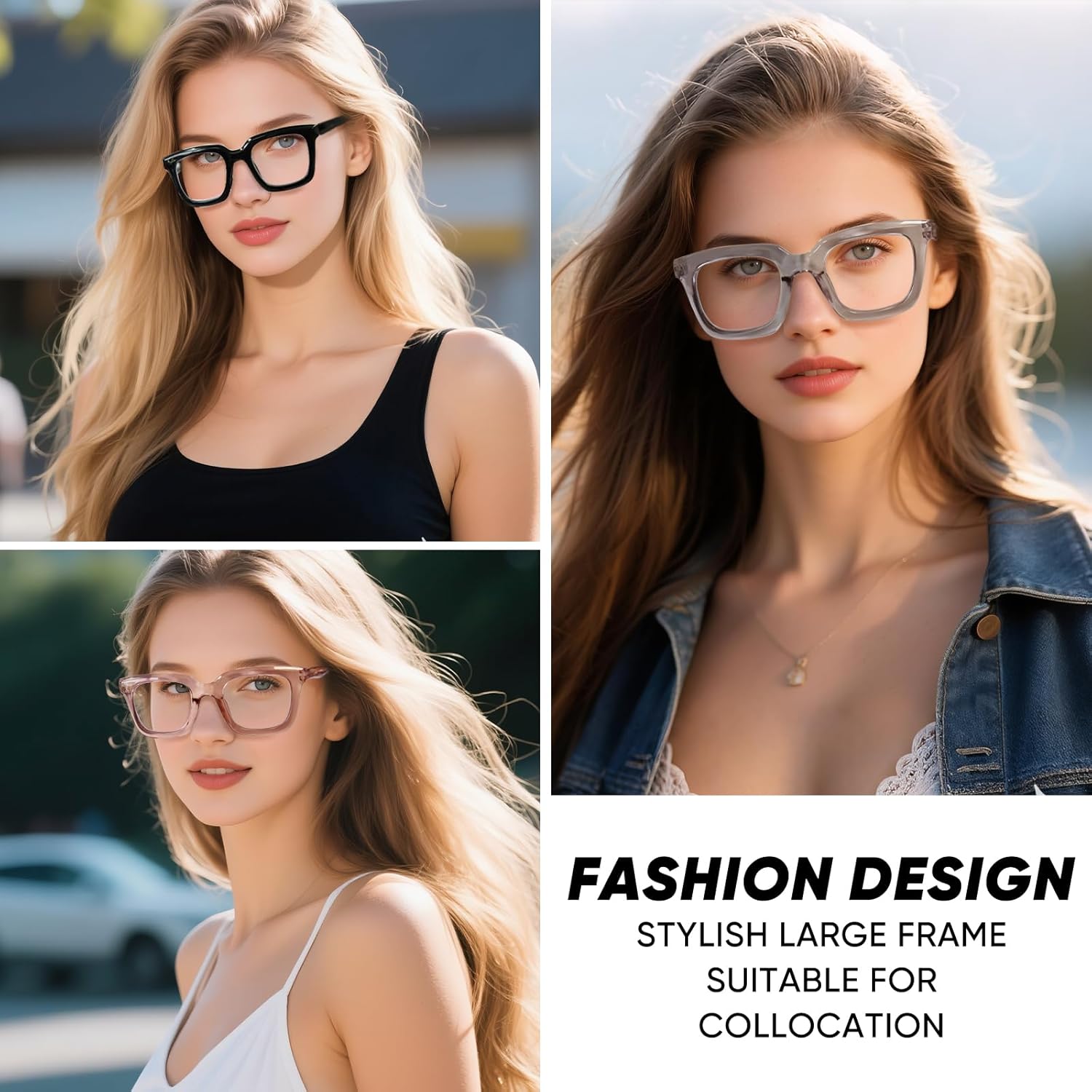 FONHCOO Reading Glasses for Women Men Blue Light Blocking Square Stylish Computer Readers with Spring Hinge Anti UV Glare - Image 2