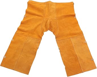 PerGar Chainsaw Apron Chaps Welding Safety Chaps Leather Apron Adjustment Split Leg Fire Wear Resistant Protective Apparel Yellow One Size