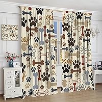 Vista 199 de Cortinas opacas con estampado de patas de perro, estampado de patas de perro y huesos, tratamiento de ventana, cortinas con aislamiento térmico