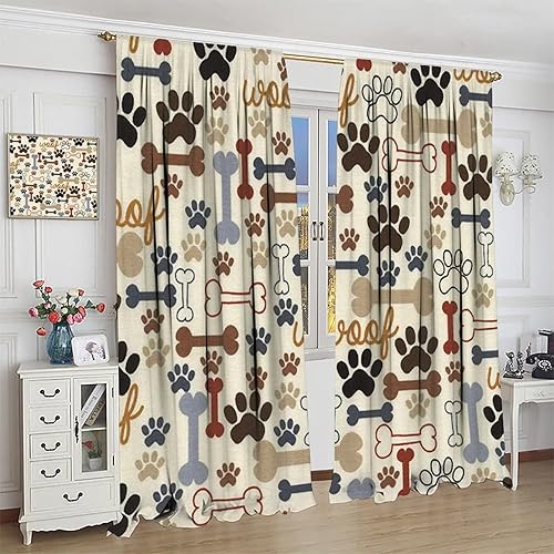 Miniatura 199 de Cortinas opacas con estampado de patas de perro, estampado de patas de perro y huesos, tratamiento de ventana, cortinas con aislamiento térmico