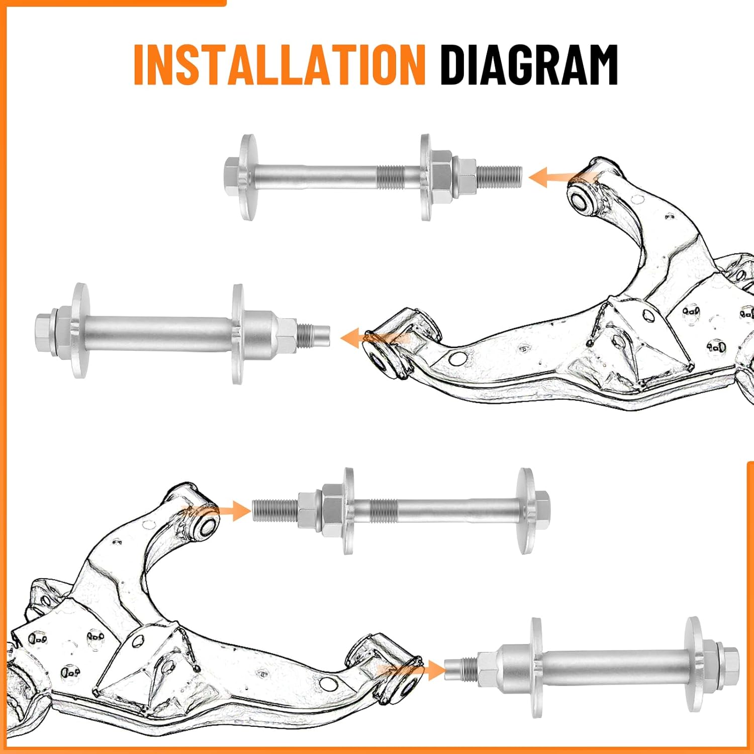 Front Alignment Camber Toe Adjustment Bolts Compatible with Toyota Tacoma 05-16 4Runner 03-09 FJ Cruiser 07-09, Lower Control Arm Camber Bolt Kit Replacement for 4840960020 4819060020