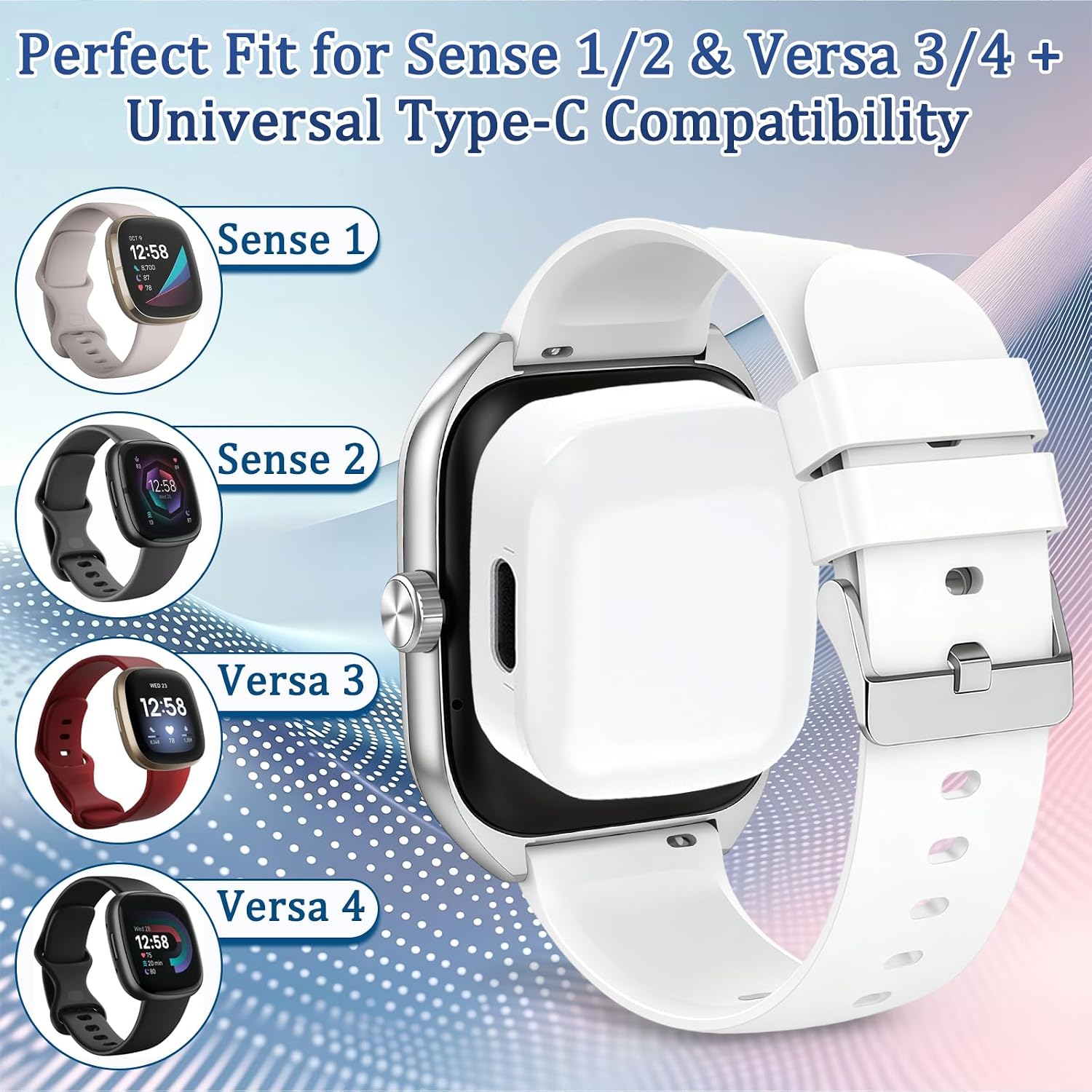 2 Pack Type-C Charger Adapter for Fitbit Versa 4/3 & Fitbit Sense 2/1 Charger Black and White