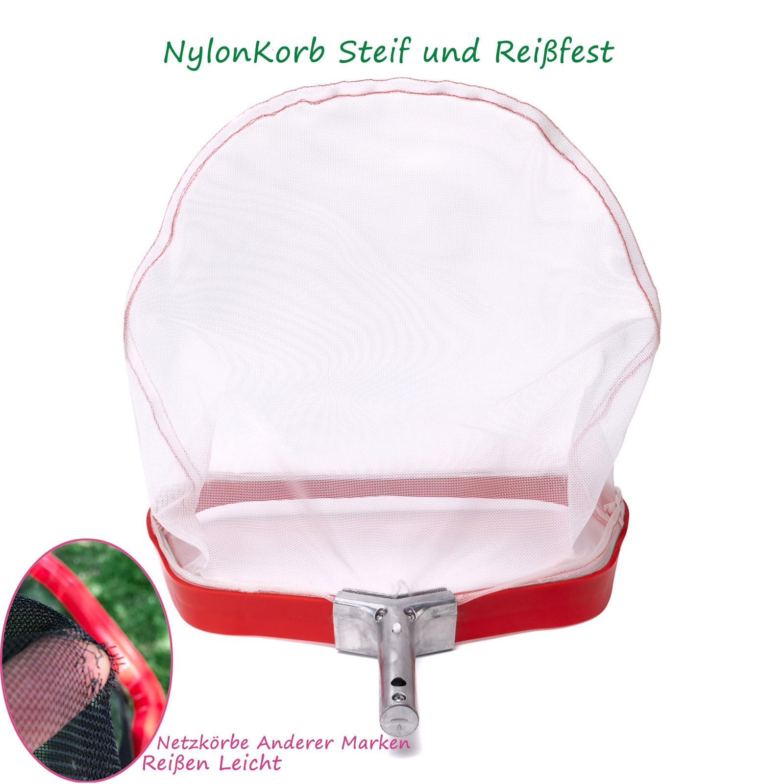 Professionelles Pool Kescher, Schwerlast Laub Käscher mit Aluminium Rahmen, Reißfest Nylon Netztasche für Reinigung Teich Zweige Nasse Blätter, Pool Rake Skimmer Net