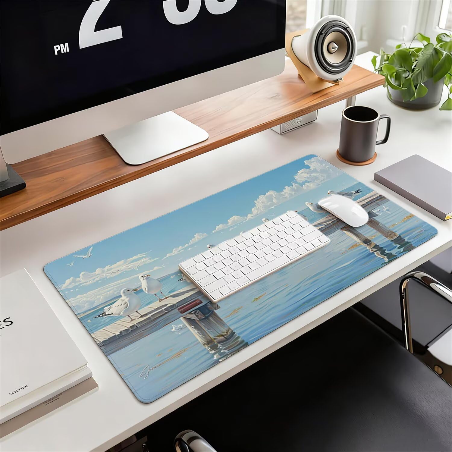 Podkładka pod mysz XXL plaża 900 x 400 x 3 mm antypoślizgowa gumowa podkładka pod mysz dla graczy biała precyzja kompatybilna z wszystkimi myszami, miękka powłoka wodoodporna ochrona na biurko do