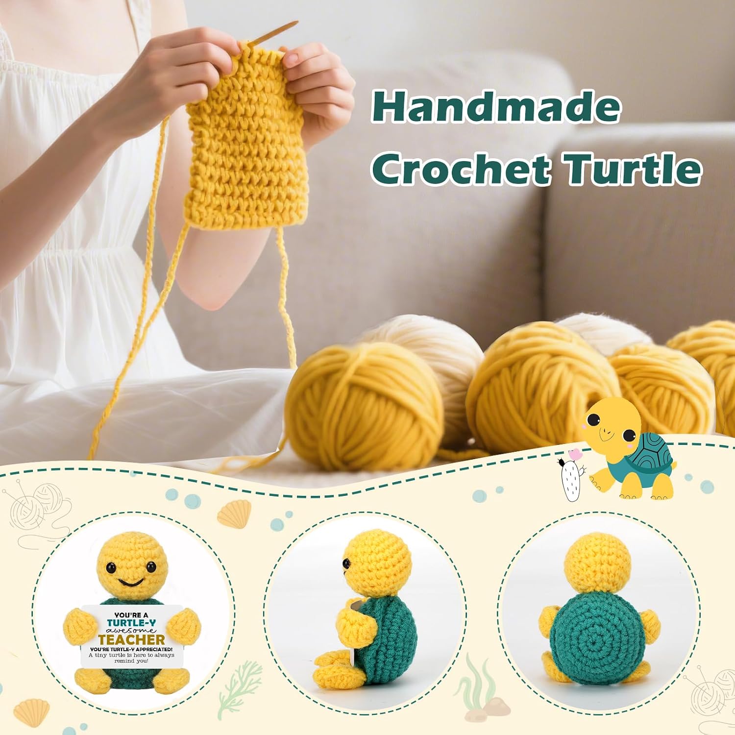 Teacher Appreciation Bulk Gifts for Men Women, Thank You Birthday Graduation Gifts for Teachers, Retirement End of The Year Back to School Present Funny Crochet Turtle Office Desk Decor image 3