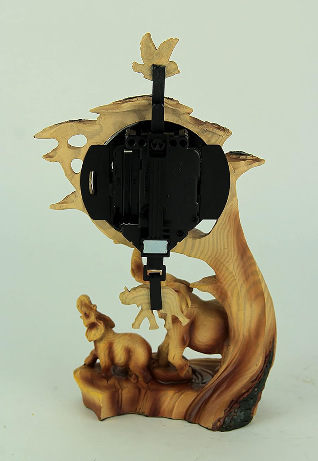 Everspring Elephant Family On Safari Carved Wood Look Clock Figurine