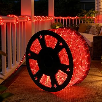 100Ft LED Rope Lights, LED Strip Lights Outdoor Waterproof Decorative Lighting for Indoor/Outdoor, Eaves, Backyards Garden, Halloween and Christmas DecorationsChristmas Red