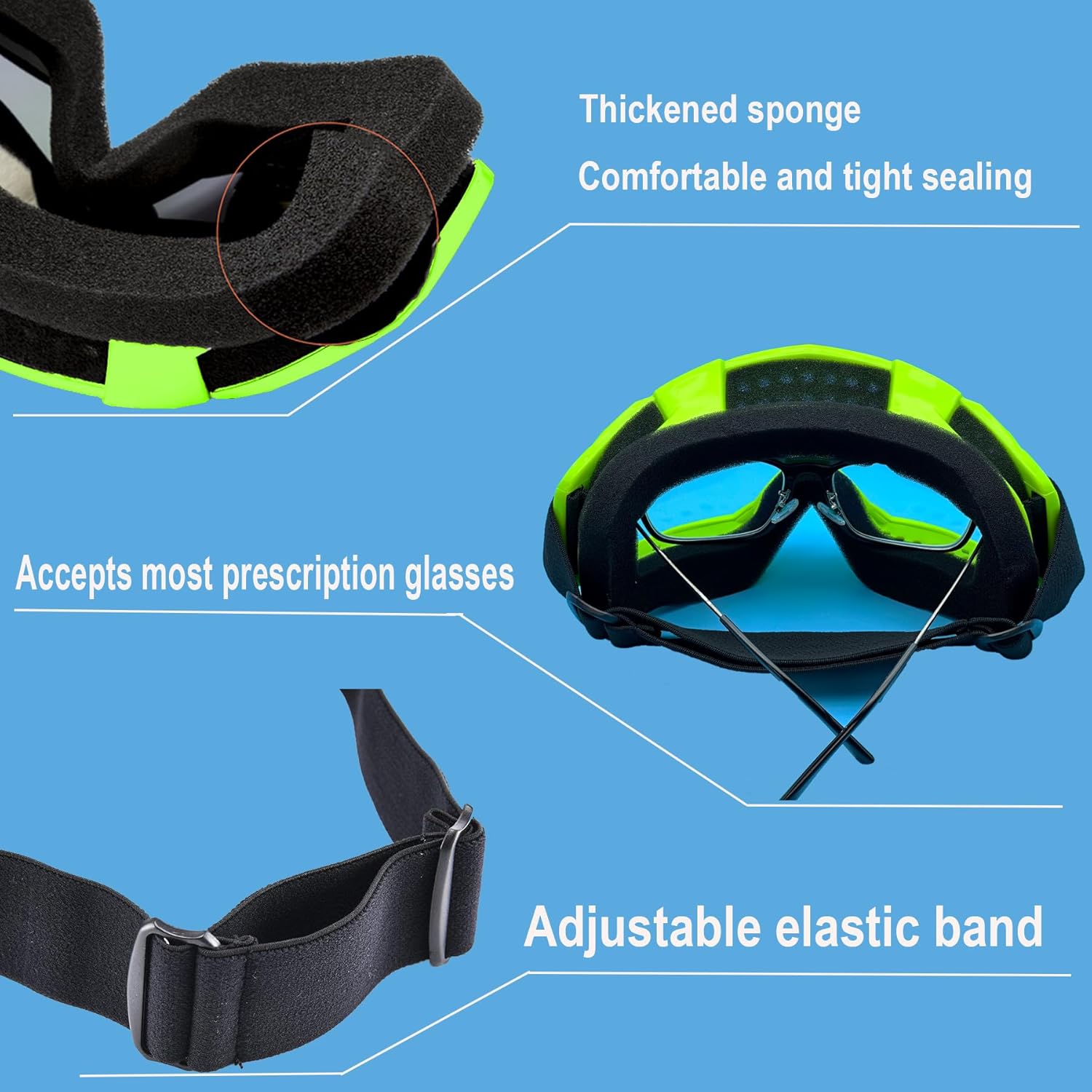 Motorcycle Goggles Dirt Bike ATV Off-Road Riding Motocross Glasses with Sun UV Protection Neck Gaiter Face Cover - Image 4
