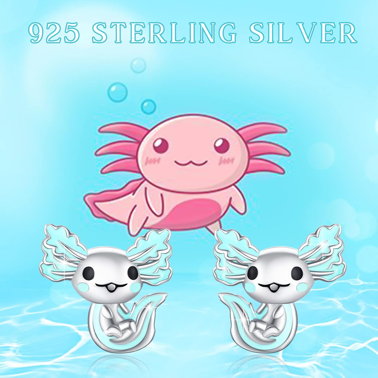 925 Sterling Silver Axolotl Earrings White Gold/Rose Gold Axolotl Jewelry for Women Girls Pink/Blue Axolotl Gifts