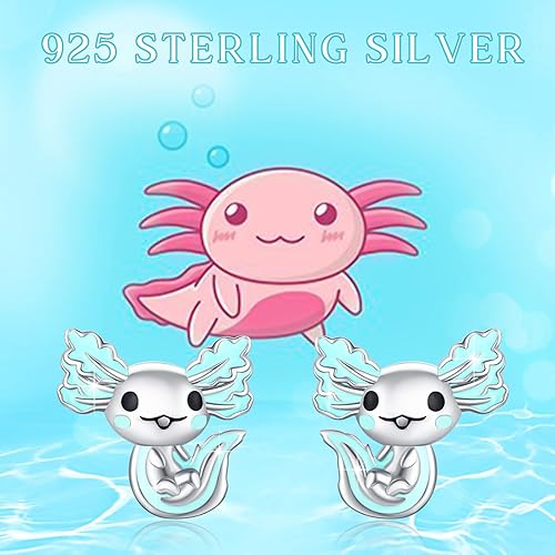 Vista 5 de 925 Sterling Silver Axolotl Earrings White GoldRose Gold Axolotl Jewelry for Women Girls PinkBlue Axolotl Gifts