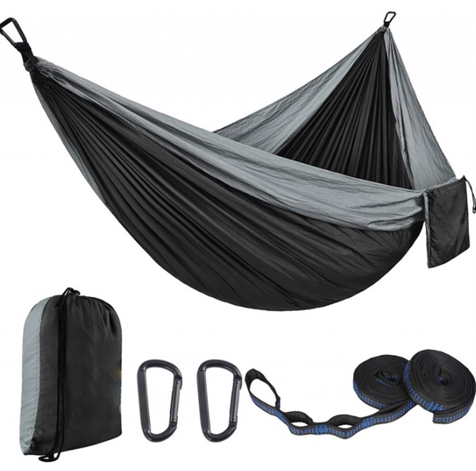 Hamaki na zewnątrz Camping Essentials przenośny hamak 305 x 180 cm, podwójny hamak na zewnątrz, piesze wycieczki i turystyczny hamak kempingowy (A)