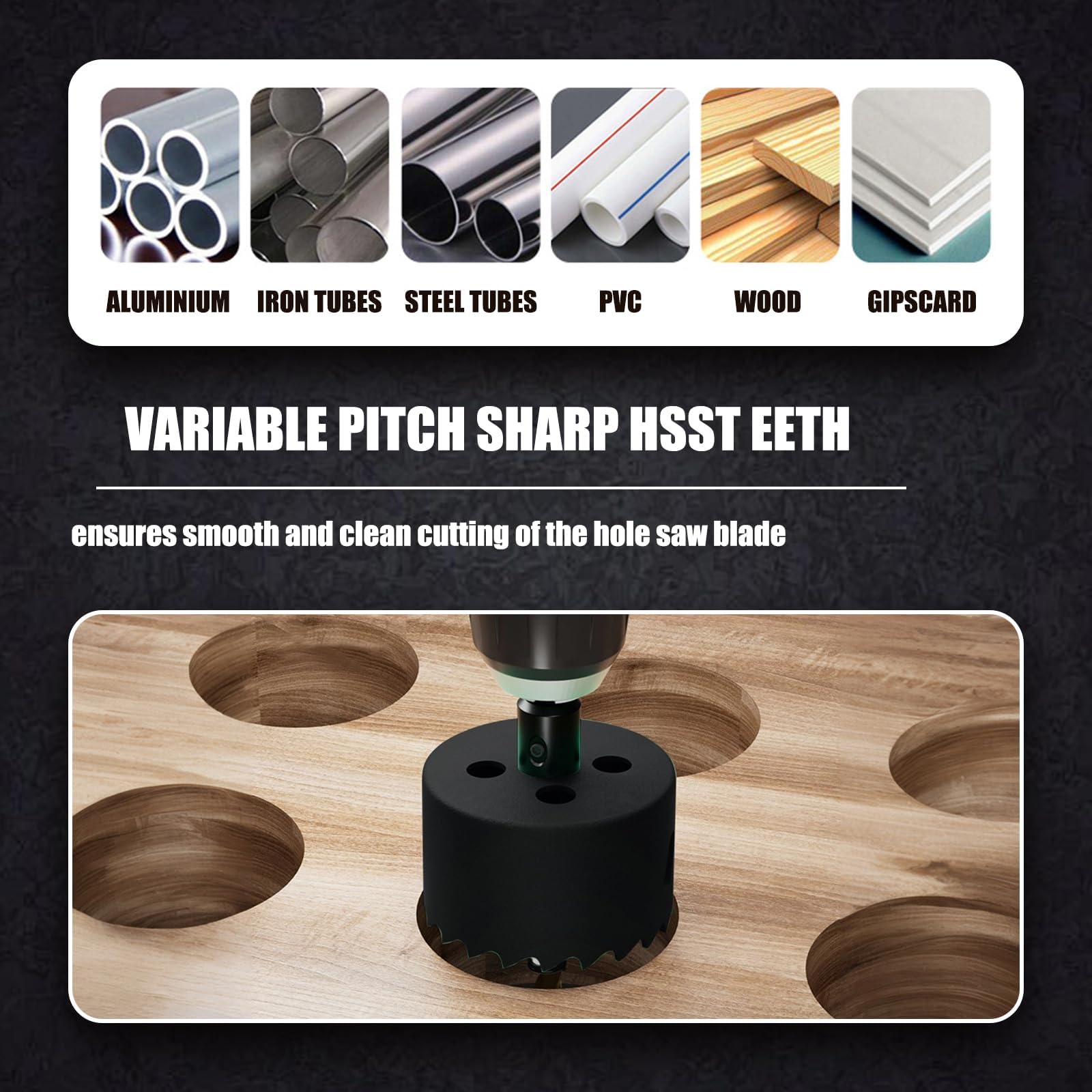 2-1/8" | 54mm Hole Saw with Heavy Duty Arbor HSS Bi-Metal Hole Cutter Drill Bit for Wood Cornhole Boards Plastic Drywall Metal Fiberboard — view 6