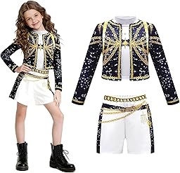 JIASHA K-P0p Dem0 Cosplay Enfants Deguisement, 3PCS Deguisement Dem0 Hun-te, Anime Cosplay Costume, P0p Singers Déguisement Complet pour Fête, Mädchen Costume für Karneval Cosplay