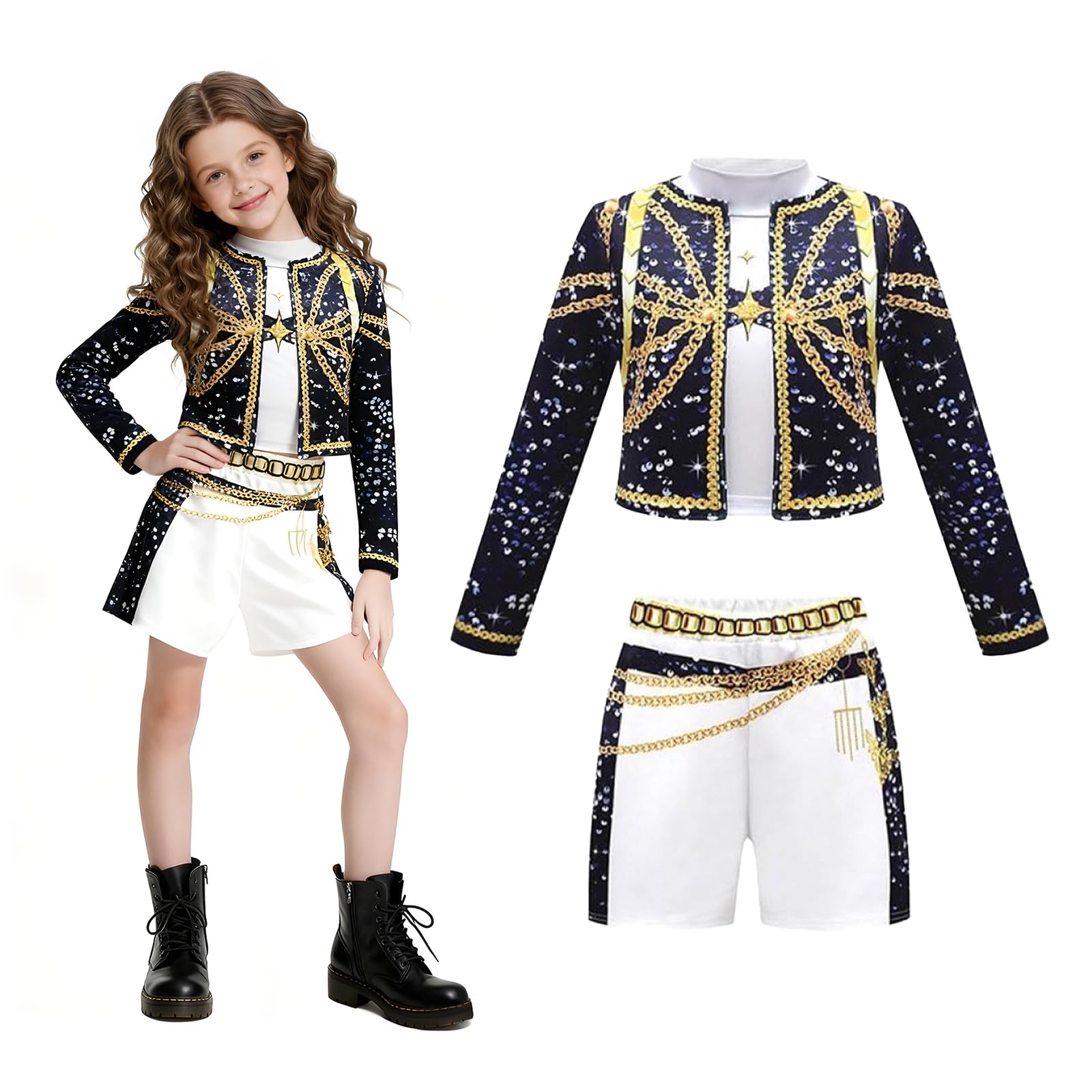 JIASHA K-P0p Dem0 Cosplay Enfants Deguisement, 3PCS Deguisement Dem0 Hun-te, Anime Cosplay Costume, P0p Singers Déguisement Complet pour Fête, Mädchen Costume für Karneval Cosplay - 1