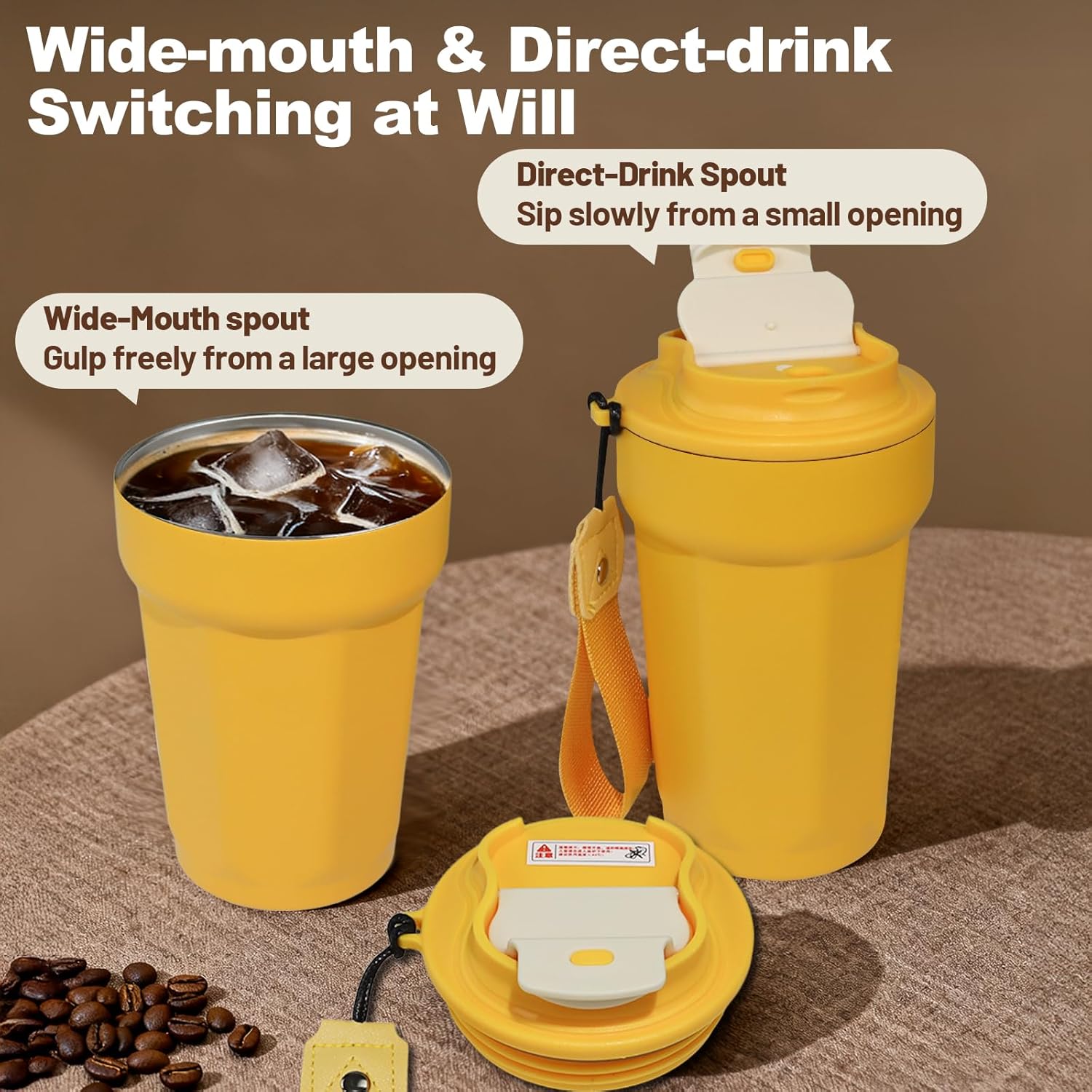 Insulated Coffee Tumbler 15.2oz 450ml Travel Coffee Mug 316 Stainless Steel Direct Drink Opening Leakproof Lid Reusable Insulated Coffee Mug Hot and Cold Ideal Travel Mug for Coffee Lover - Image 4