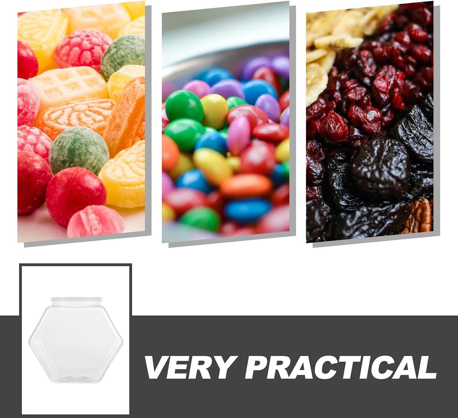 2pcs Airtight Hexagonal Storage Containers with Lids Capacity Clear Plastic Candy Cookie Jars Wide Mouth Snack Holders for Kitchen Pantry Organization