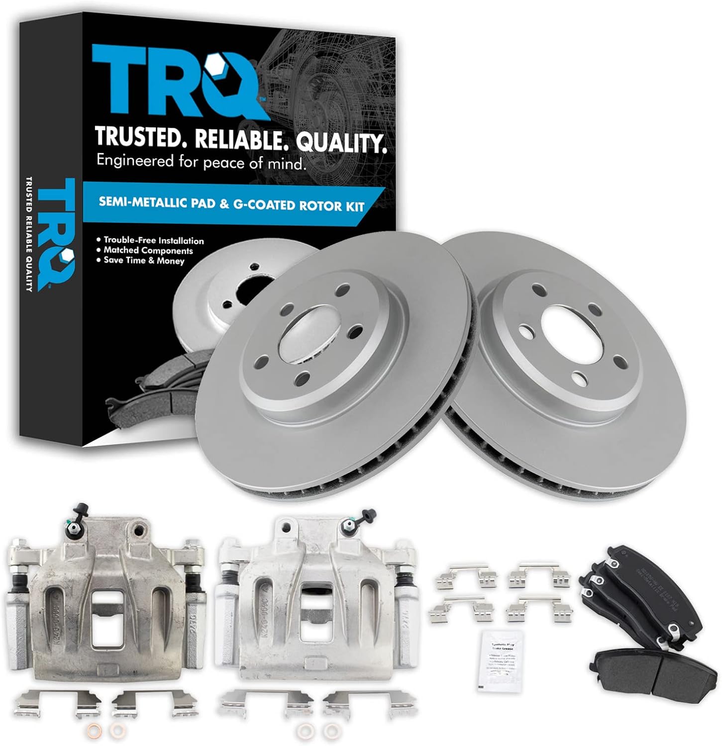 TRQ Front Brake Calipers Pads & Rotors Compatible with 05-11 300 06-11 Charger 05-08 Magnum