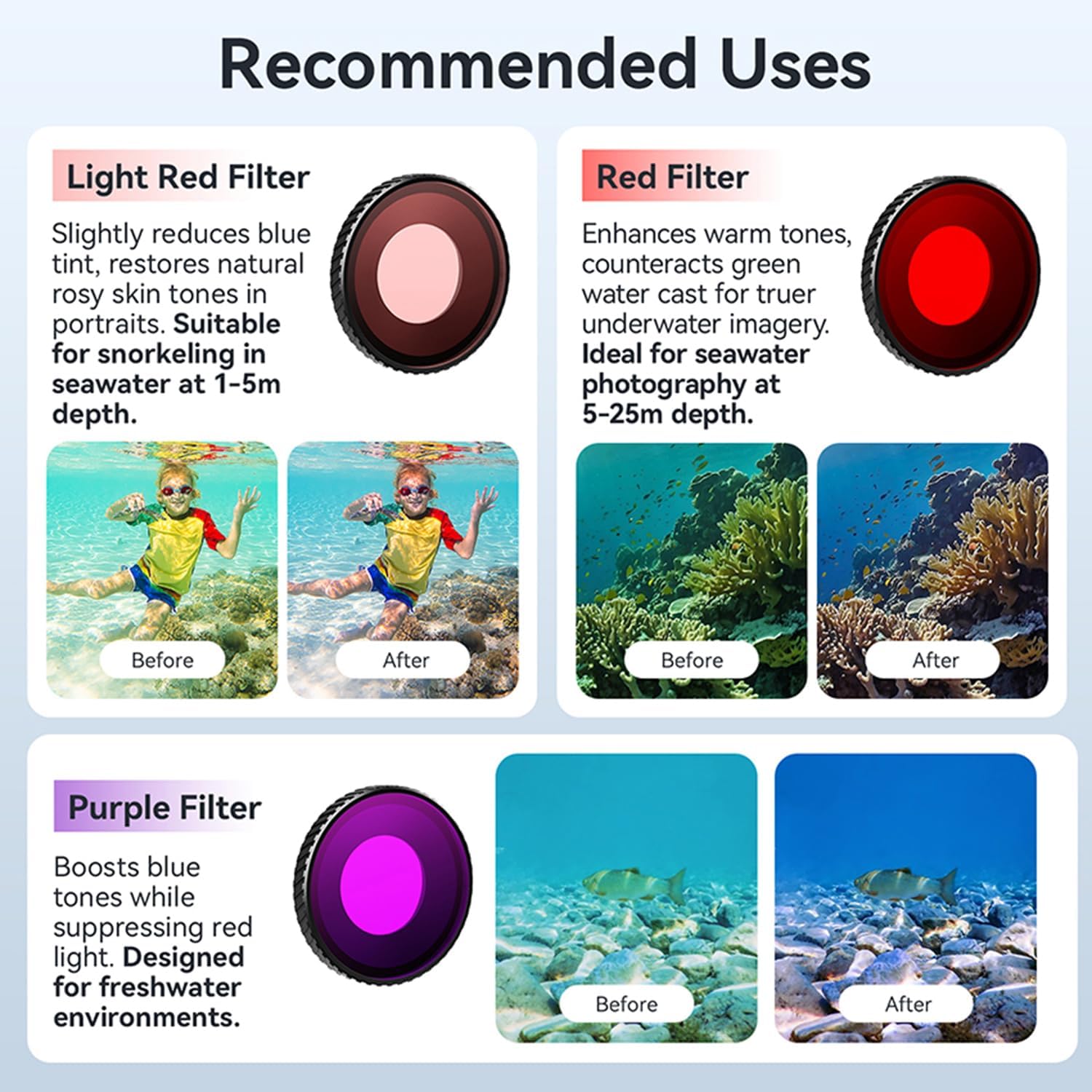 Waterproof Diving Filter Protective Lens Filter for DJI Osmo Action 5 Pro/Action 4 Sports Camera, Anti-Fogging Underwater Lens Protector Cover Filters (Red)
