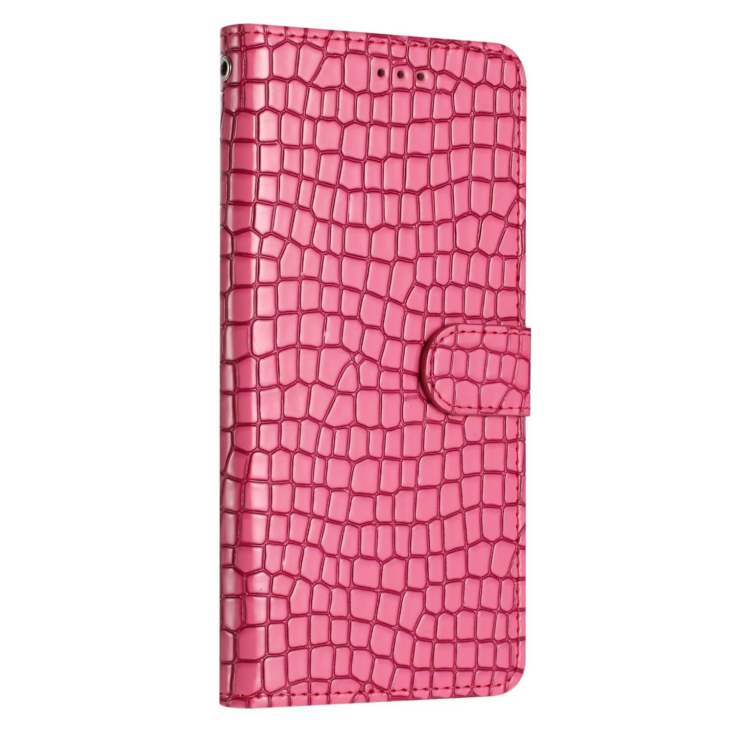 Portefeuille étui Pour Nokia C32 En Tissu Oxford Et Cuir PU : Coque Solide Avec Rabat Aimanté Et Fentes Pour Cartes (Rouge Rose)