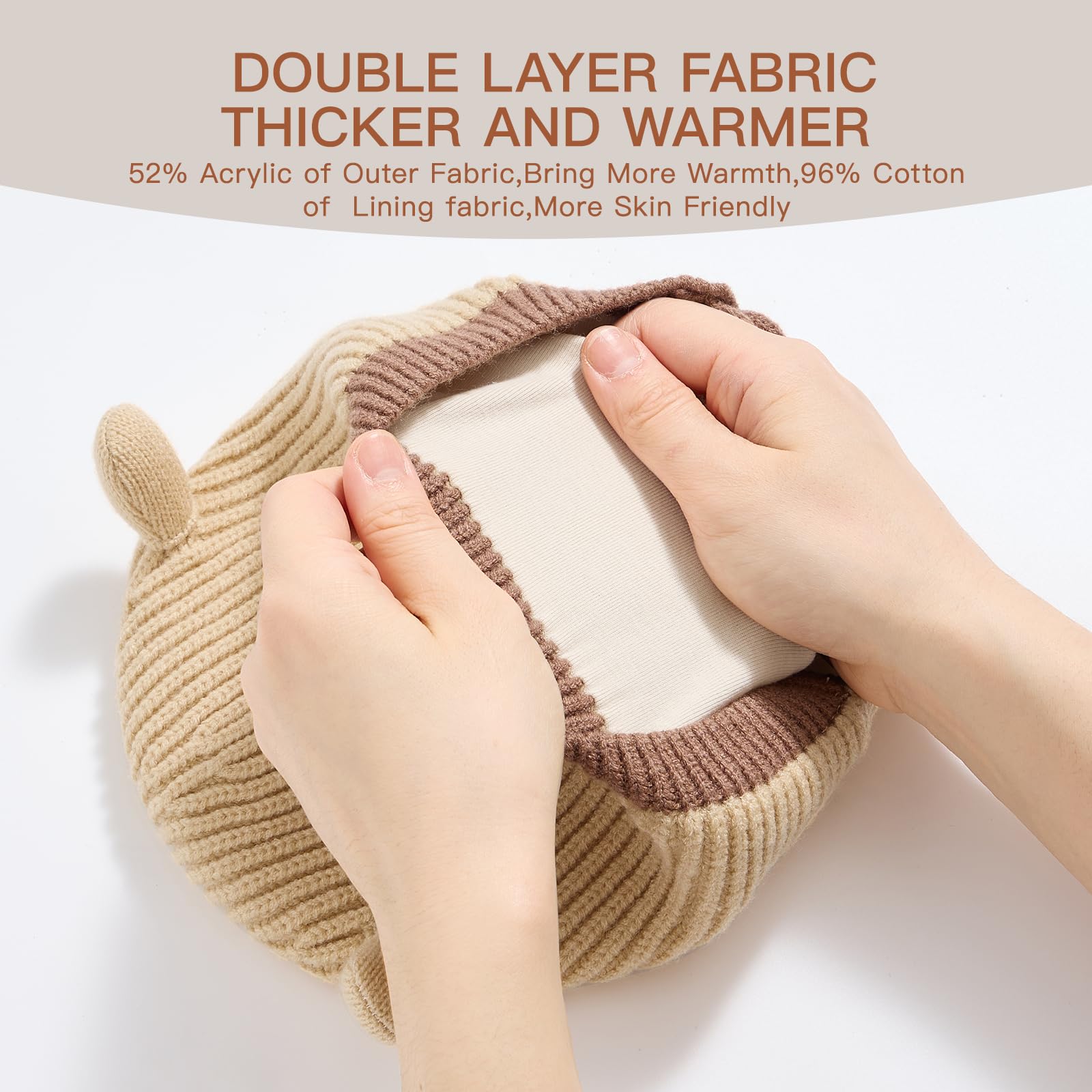 usbettas Toddler Beanie Pink - Baby Winter Hat with Deer Ear for Boys Girls, Soft Warm Baby Beanie Cable Knit Beanie