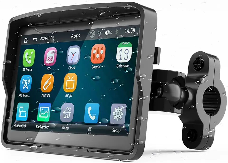 YZW Motocicleta portátil sem fio Apple Carplay e Android Auto, sistema de navegação GPS à prova d'água IP67, tela sensível ao toque de motocicleta de 12,7 cm, suporta Bluetooth duplo, EQ, Siri/Google