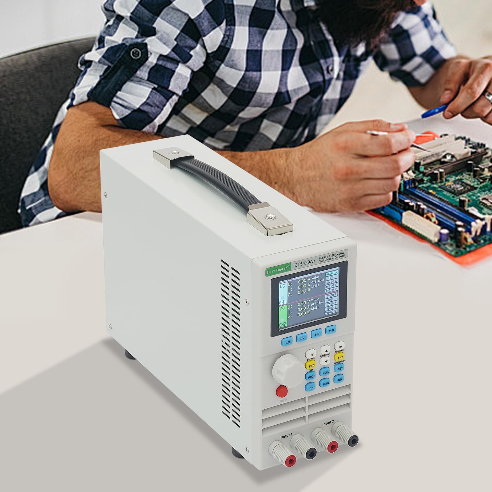 Elektronische Last 400W 0–150V 2x20A Programmierbarer Lasttester mit zwei Kanälen DC Labor-Last mit CC/CV/CR/CP USB, für Netzteile und LED-Test, 31x9x19cm