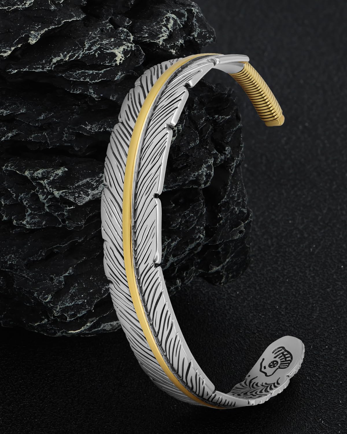 Stainless Steel Cuff Bracelet,Retro Gothic Punk Biker Cool Open Adjustable Cuff Bangle Bracelets Jewelry for Men Silver - Image 6