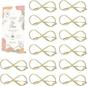 16 Pcs Table Place Name Holders Gold, Table Number Holders Stands, 8-Shaped Place Card Holders, Table Number Stands Holder Clips, Menu Card Place Display Holders for Wedding Party Memo Picture Photo