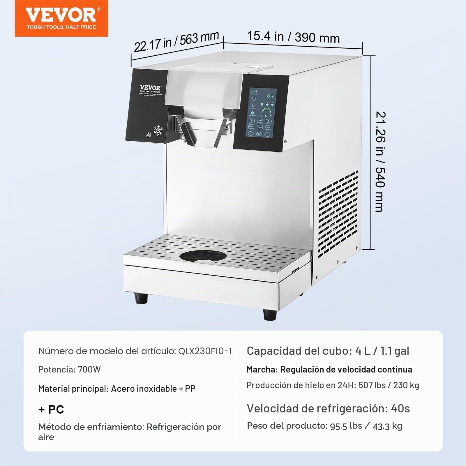 VEVOR Máquina de Hielo en Forma de Copos de Nieve 230kg/24 h Máquina para Raspar Hielo Acero Inoxidable Sistema de Enfriamiento por Aire para Rápida Disipación del Calor para Panaderías, Cafeterías