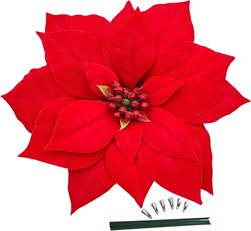 Miniatura 13 de M2cbridge Flores Artificiales de Navidad Flores de Pascua de Terciopelo Rojo Selecciones Florales para Corona de Navidad Adornos de Árbol
