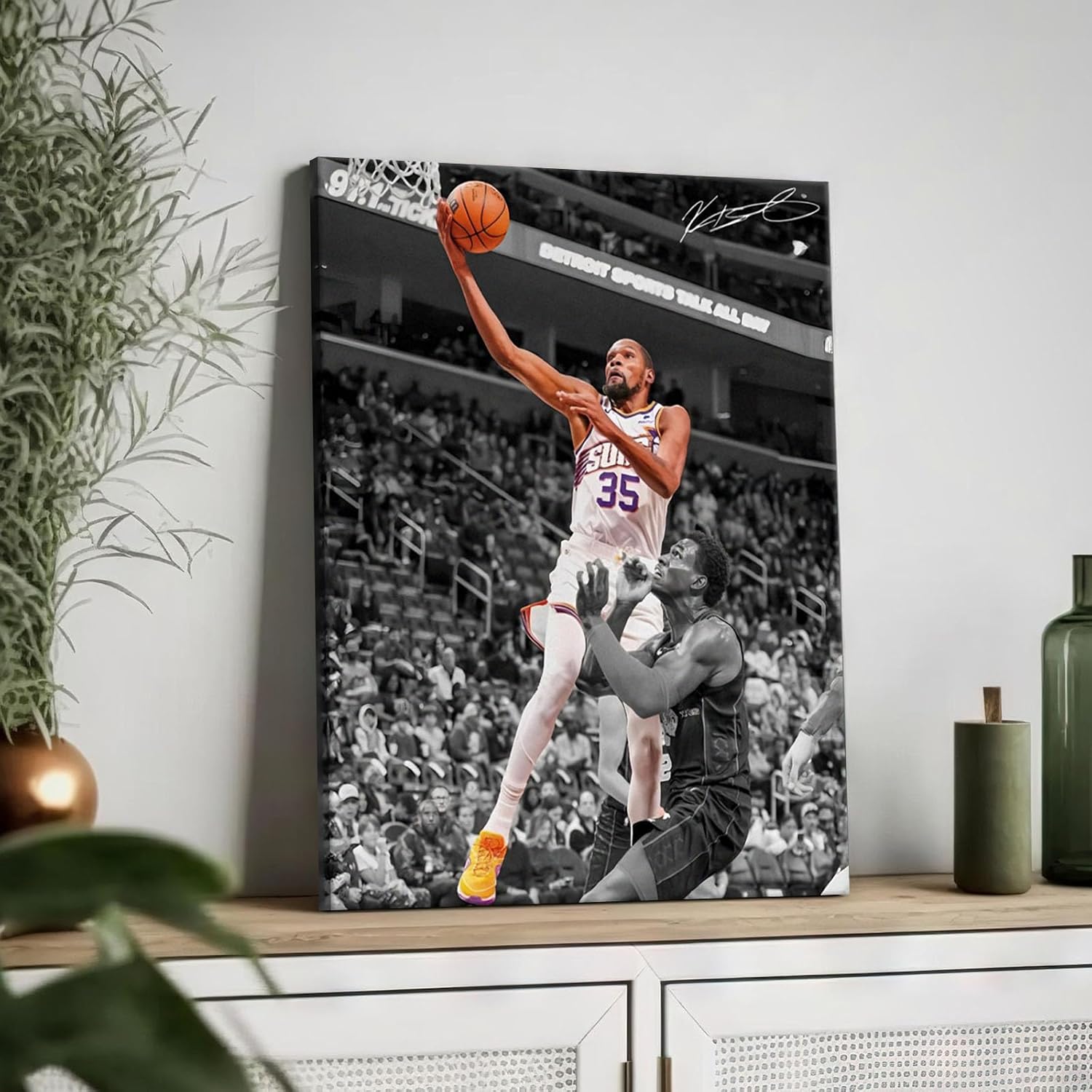B.B.F MAKE NBA Canvas Wall Art Decor - Kevin Durant Action Shot Dunk in Jersey, Signature Edition for Basketball Fans, Sports-Themed Wall Decor for Living Room, Bedroom or Game Room 11x14