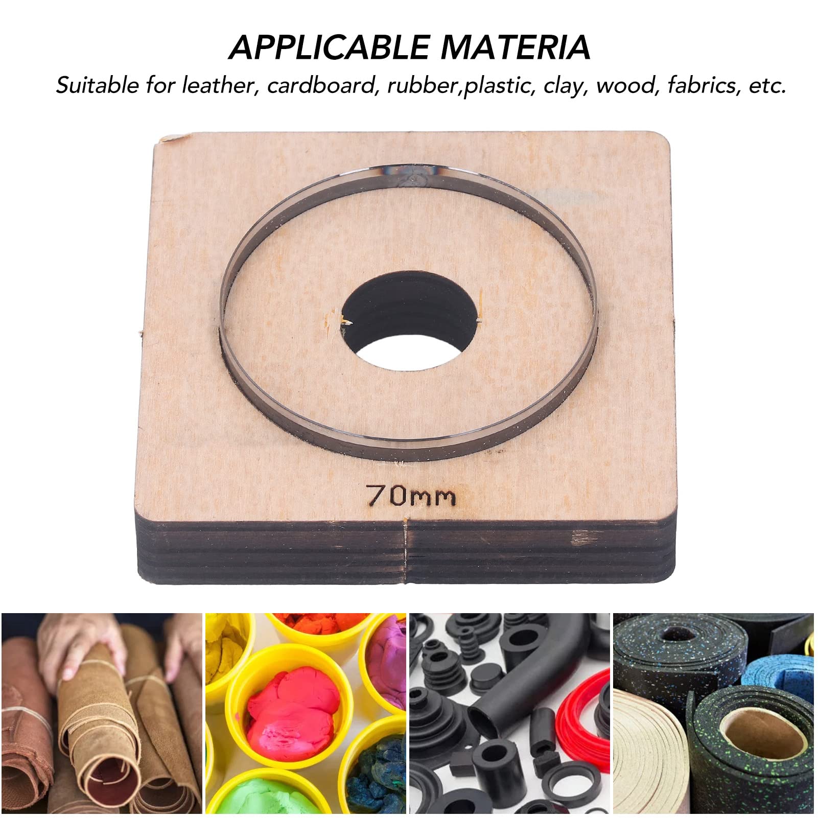 Fustelle per Pelle con Tavola di Legno, Stampi per Punzonatura in Acciaio Legato Fustella Rotonda per Cartone per Portafogli in Tessuto di Pelle da 70 mm