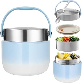 BUCOMTU Thermobehälter für Essen 1200ml Kapazität Warmhaltebehälter Essen Thermoschüssel mit Deckel,Thermo Lunchbox für die Aufbewahrung von Mittagessen,Suppen,Brei (Blau)