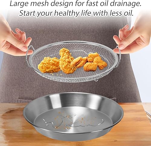 Miniatura 2 de Juego de colador de aceite de acero inoxidable, 2 piezas de rejilla de drenaje con bandeja de atrapo, filtro de aceite de cocina, bandeja de drenaje