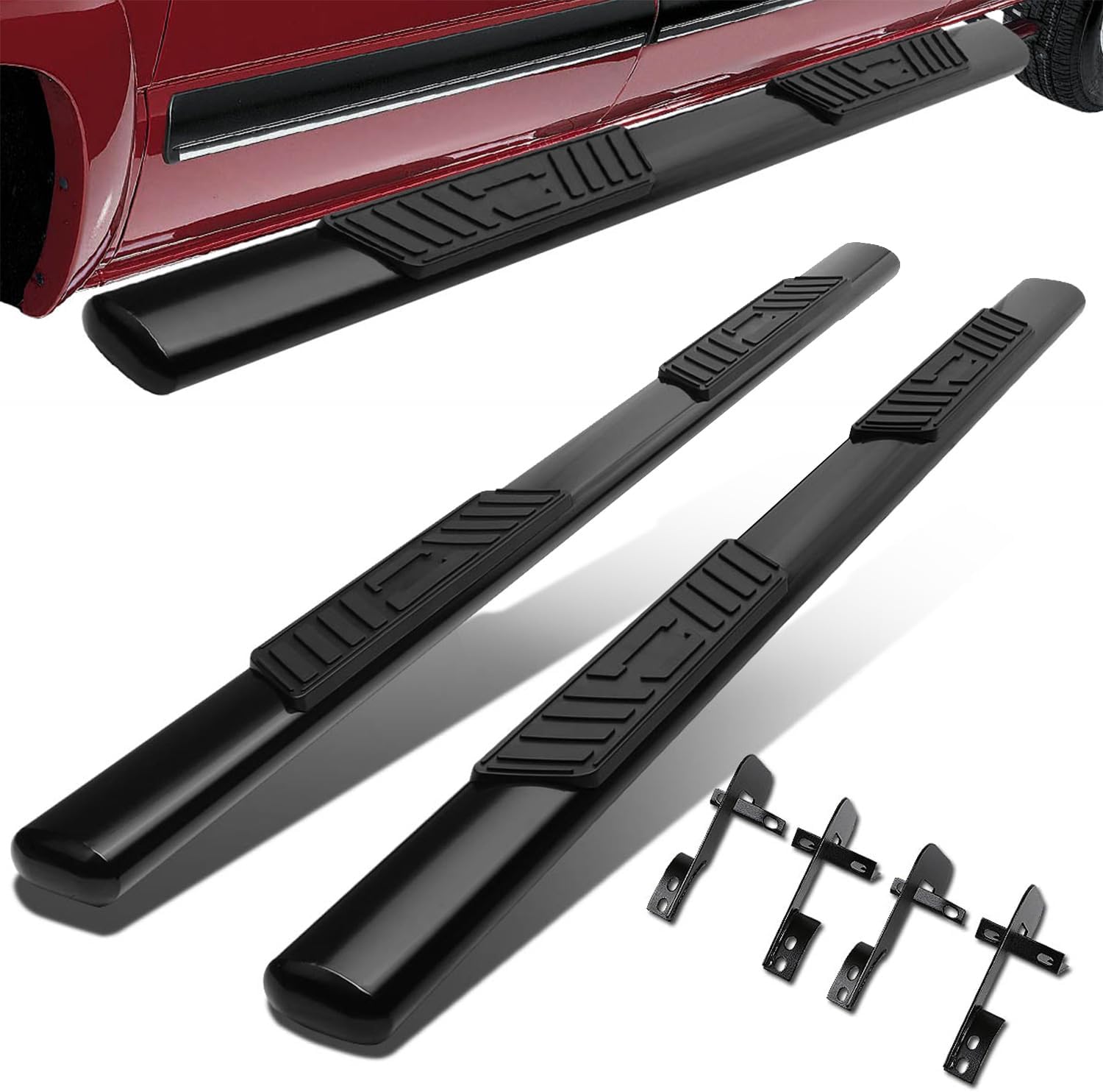 5 in. OD Oval Black Steel Side Step Nerf Bar Compatible with 01-03 Ford F150 Crew/Super Cab CAAP-STEPS5O-937BK