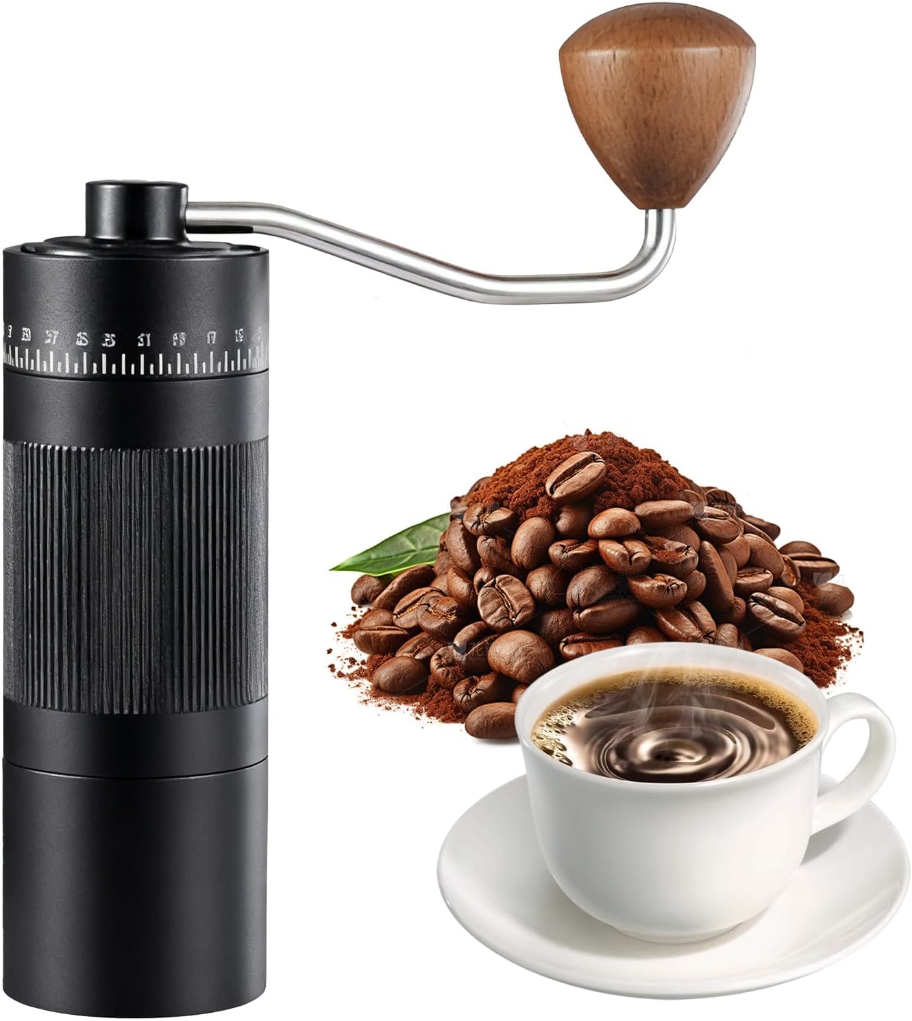 Portable Manual Coffee Grinder, 22g Capacity and 55 Adjustable Settings, Hand Coffee Bean Mill Ideal for Home Office Travel Camping (Black)