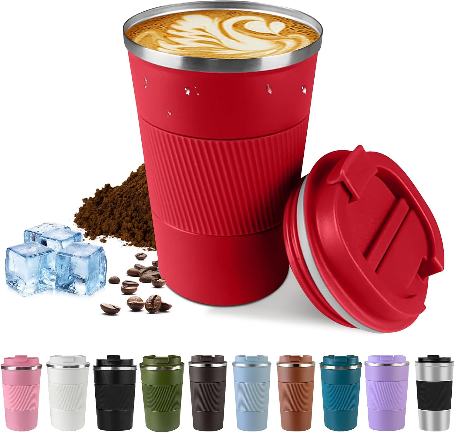 Vacuum-Insulated Stainless Steel Travel Coffee Mug, Leak-Proof Reusable Coffee Cup with Lid – Keep Hot & Cold Drinks for Hours, Durable Thermos Tumbler for Men & Women (3rd-Red, 17OZ)