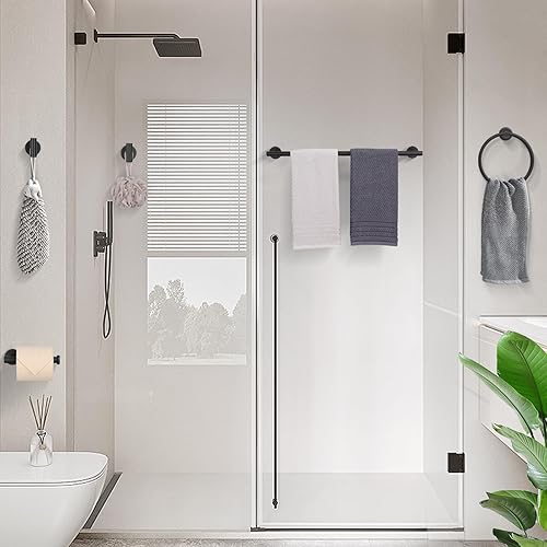 Miniatura 6 de TURS Juego de accesorios de baño negro mate de 5 piezas, juego de toallas de baño de acero inoxidable SUS304, kit de accesorios de baño de 24