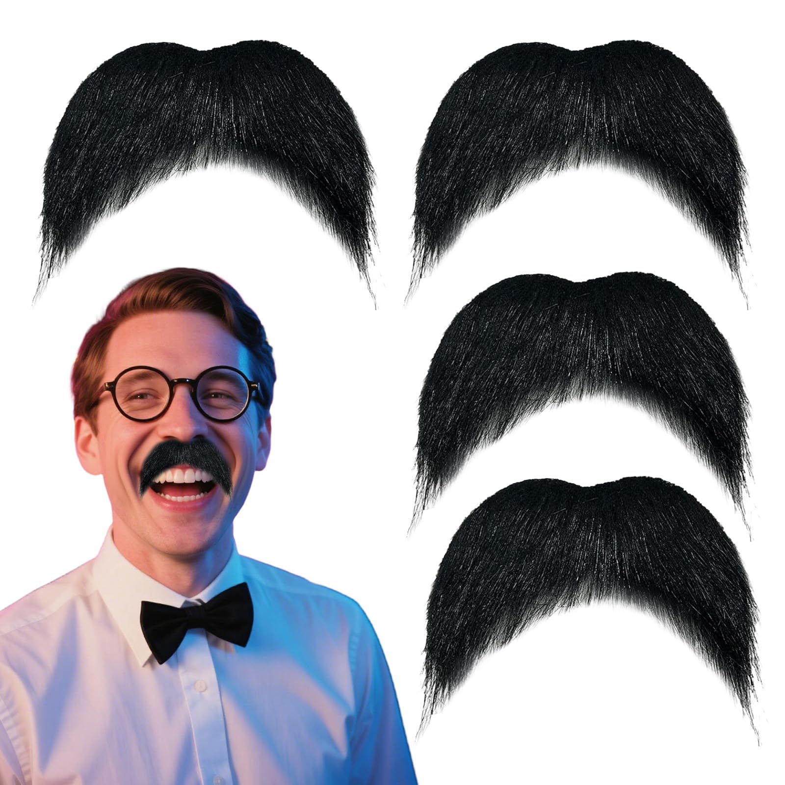 Nzexlyva 4 Pcs Fake Moustache, Stick on Fancy Dress Moustache, Funny Diy Self Sticky Fake Beard, Old Man Costume Mustache Party Favours Accessories Stickers Cosplay Halloween Christmas
