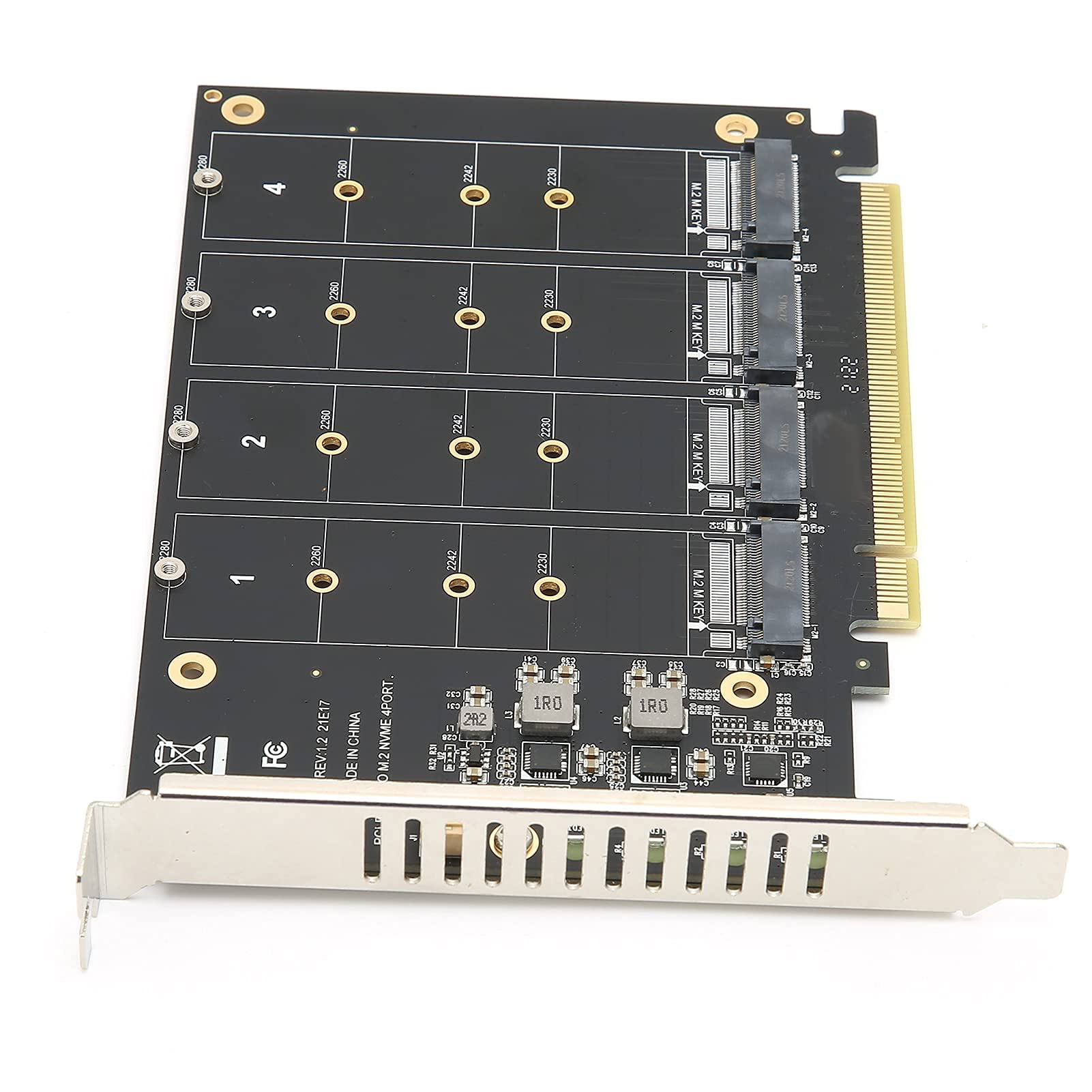 Quad M.2 NVMe SSD PCI-E 4.0 X16 Adapter, Haute Vitesse 4x32Gbps Soft RAID Carte avec LED Individuel Support 2230 2242 2260 2280