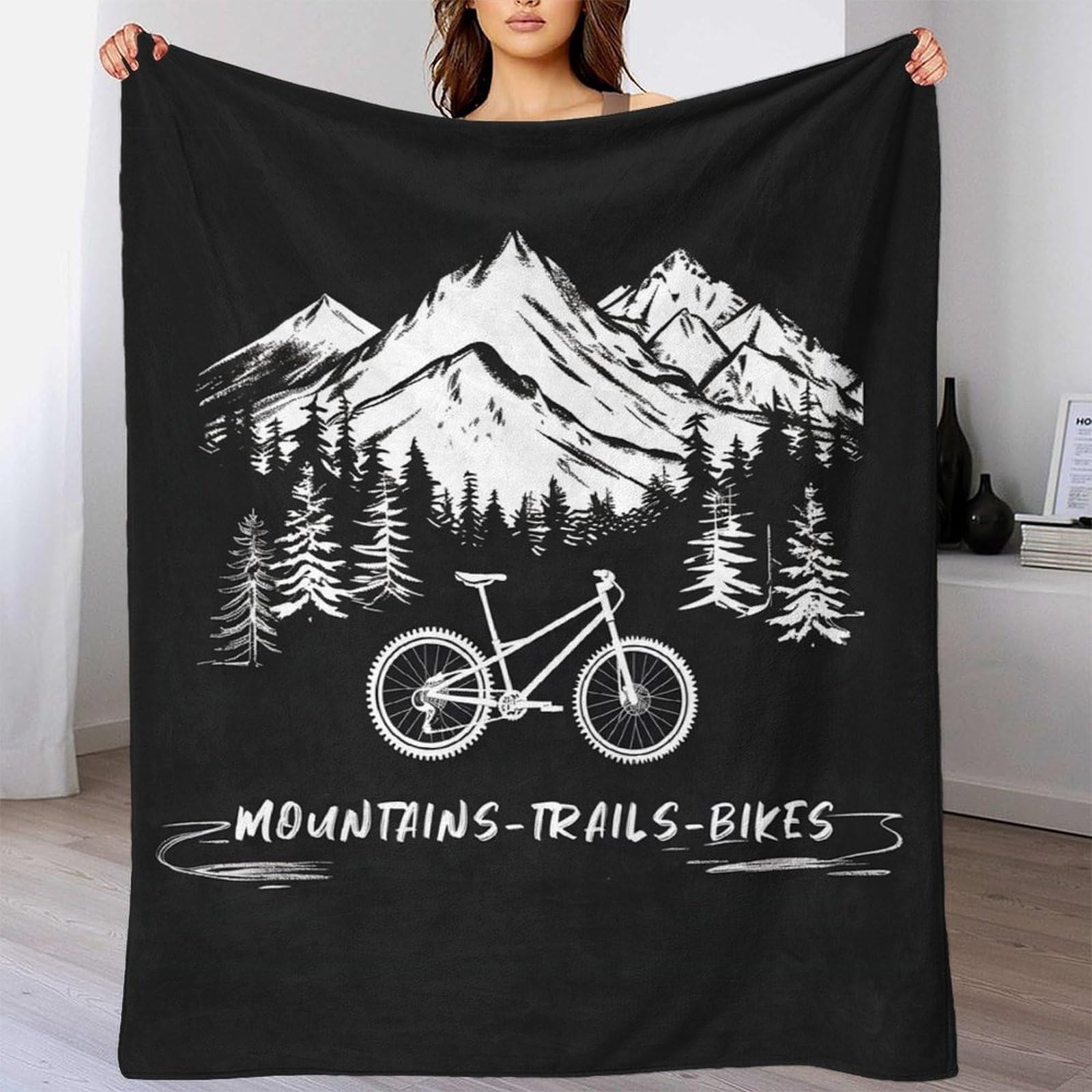 stampa 3D MountainBikeDesign coperta microfibra biancheria da letto compatta e morbida coperta da viaggio leggera per regali per amici viaggiatori RetroAdventureStyle 80×90inch(200x230cm)