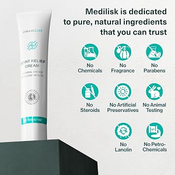 MediLisk Joint Relief Cream - Fast-Absorbing, Non-Greasy Natural Cream for Joints, Hypoallergenic, Non-Steroidal, 0.7 Ounce (Pack of 1)