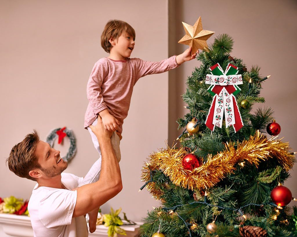 Large Christmas Bows for Wreath, Merry Christmas Wreath Bows Red Green Velvet Bow Winter Holiday Craft Ribbon Bow Xmas Candy Tree Bows for Front Door Christmas New Year Decorations - Image 5