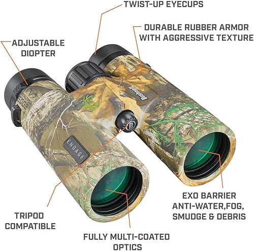 Vista 5 de Bushnell Engage X - Binoculares de 0.394 x 1.654 in, IPX7 impermeables y ligeros para caza, viajes y campamento Realtree Bone Collector