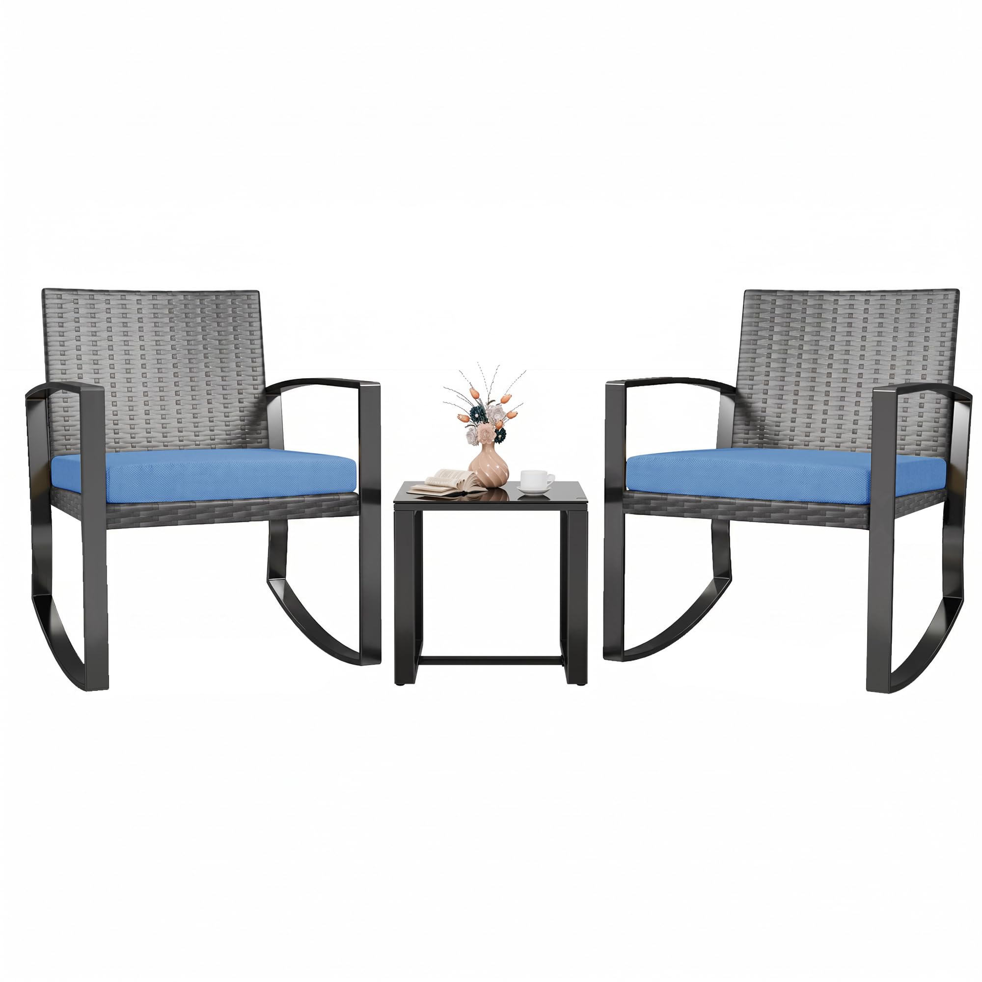 Set di Mobili da Balcone,Set Tavolino e Sedie da Giardino,Set di Mobili da Giardino in Rattan,2 Sedie da Esterno e 1 Tavolino,per Giardino Cortile Piscina (Blu)